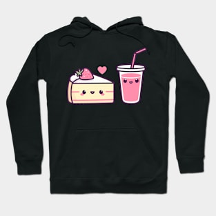 Cute Kawaii Strawberry Cake and Strawberry Milkshake in Love | Kawaii Food Art Hoodie